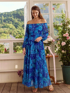 Aspen - Sukienka maxi z odkrytymi ramionami i kwiatowym wzorem - Eliza-Warszawa