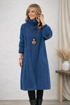 Clara | Elegancka sukienka sweterkowa midi z golfem - Eliza-Warszawa