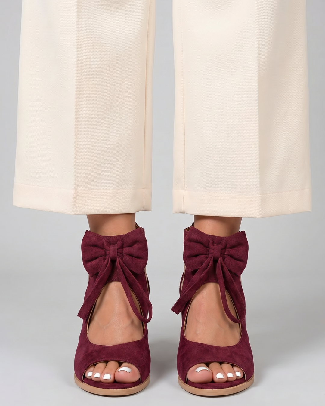 Comone | Sandały na obcasie klockowym z muszką i odkrytymi palcami - Eliza-Warszawa