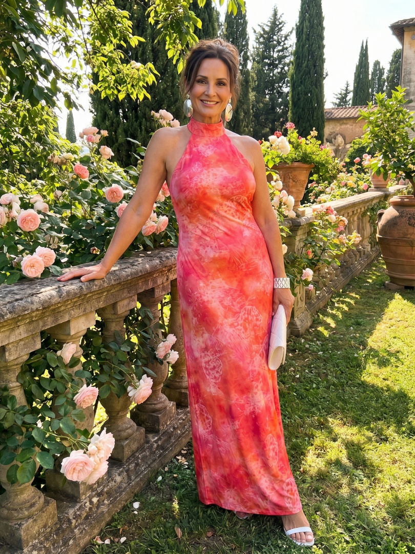 Coraline | Sukienka maxi z dekoltem halter i nadrukiem - Eliza-Warszawa