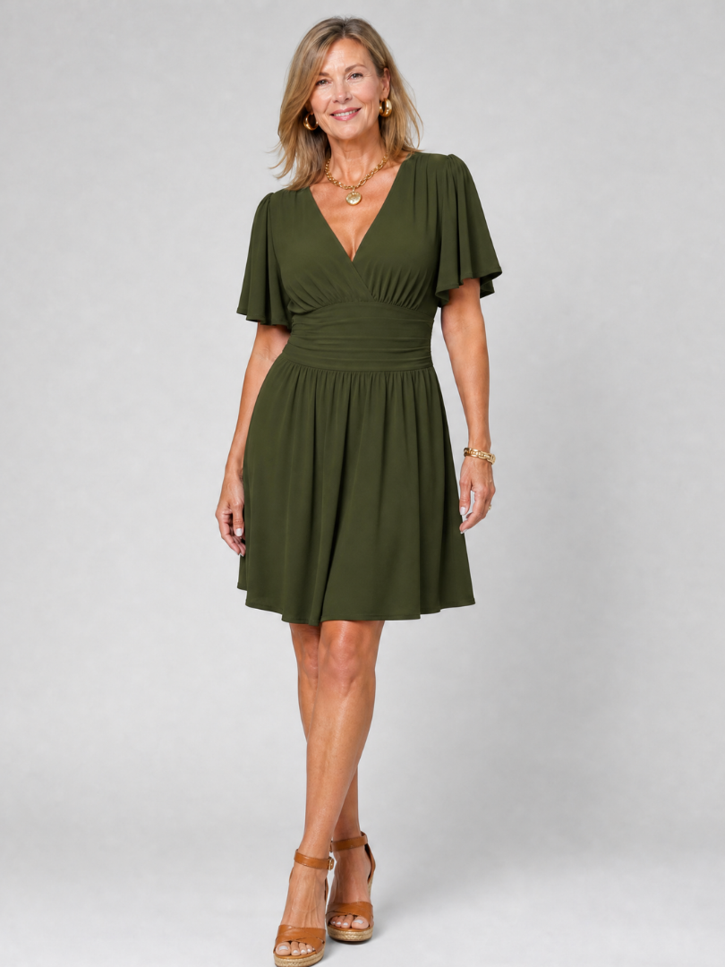 Earimen | Sukienka mini z bufiastymi rękawami i dekoltem w serek - Eliza-Warszawa