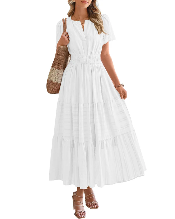 Elara™ | Sukienka maxi w stylu boho o kroju litery A z dekoltem w serek i luźnym krojem - Eliza-Warszawa