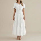 Elara™ | Sukienka maxi w stylu boho o kroju litery A z dekoltem w serek i luźnym krojem - Eliza-Warszawa
