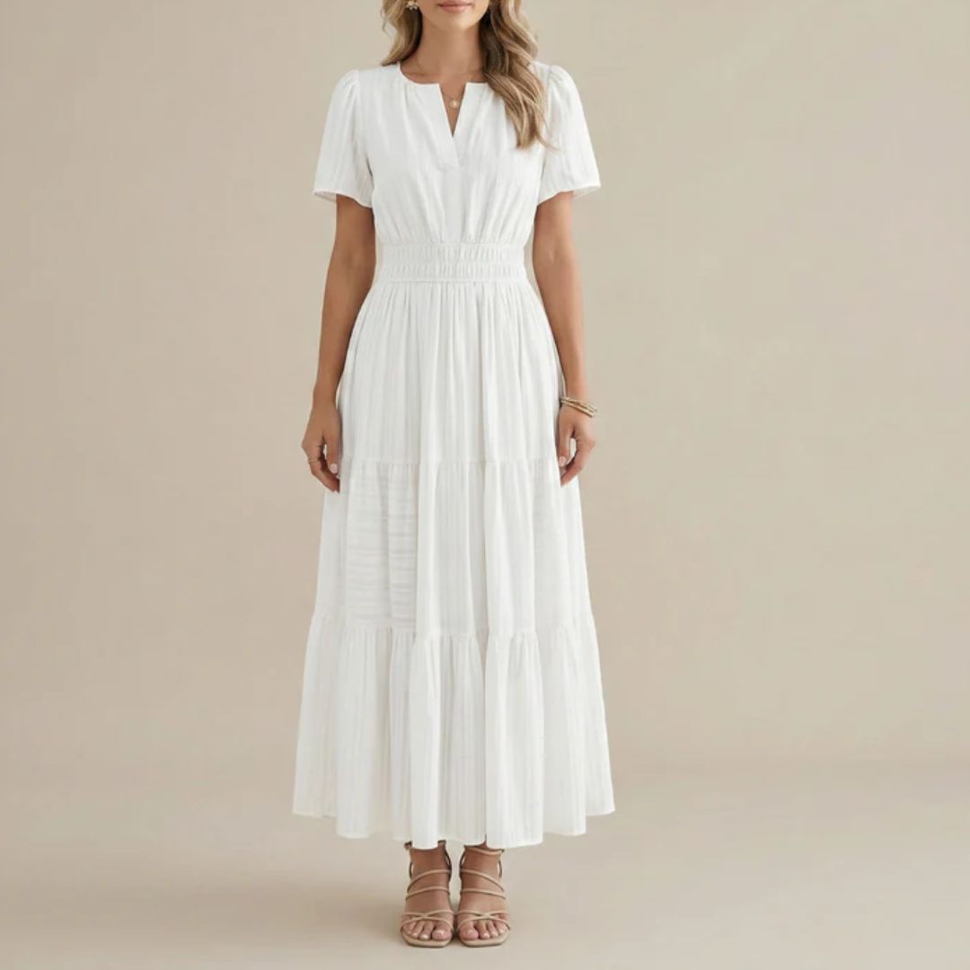 Elara™ | Sukienka maxi w stylu boho o kroju litery A z dekoltem w serek i luźnym krojem - Eliza-Warszawa