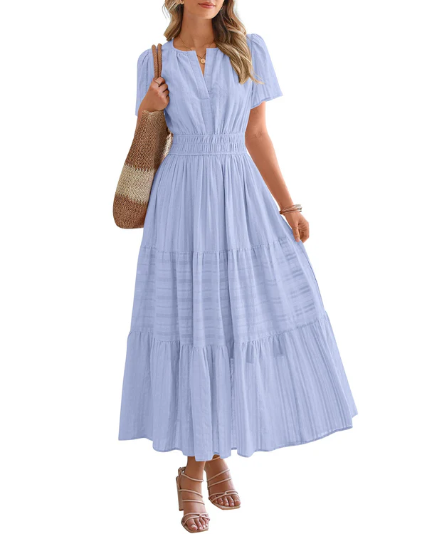 Elara™ | Sukienka maxi w stylu boho o kroju litery A z dekoltem w serek i luźnym krojem - Eliza-Warszawa