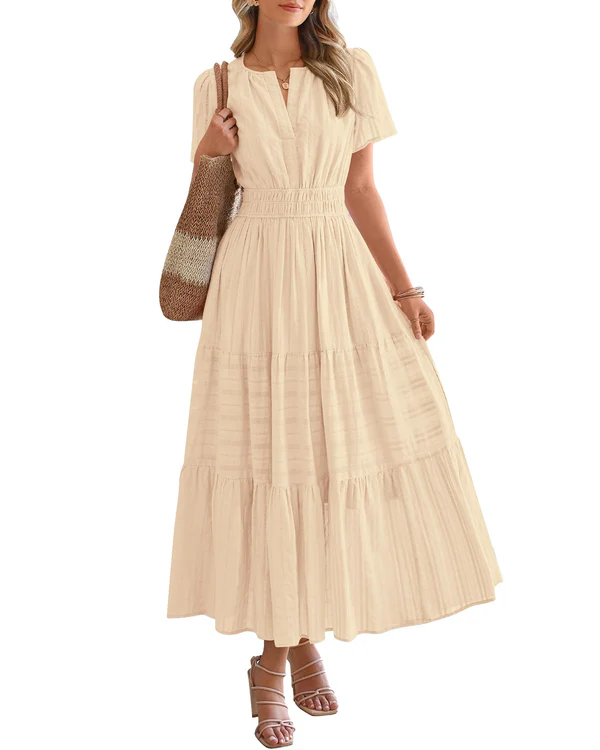 Elara™ | Sukienka maxi w stylu boho o kroju litery A z dekoltem w serek i luźnym krojem - Eliza-Warszawa