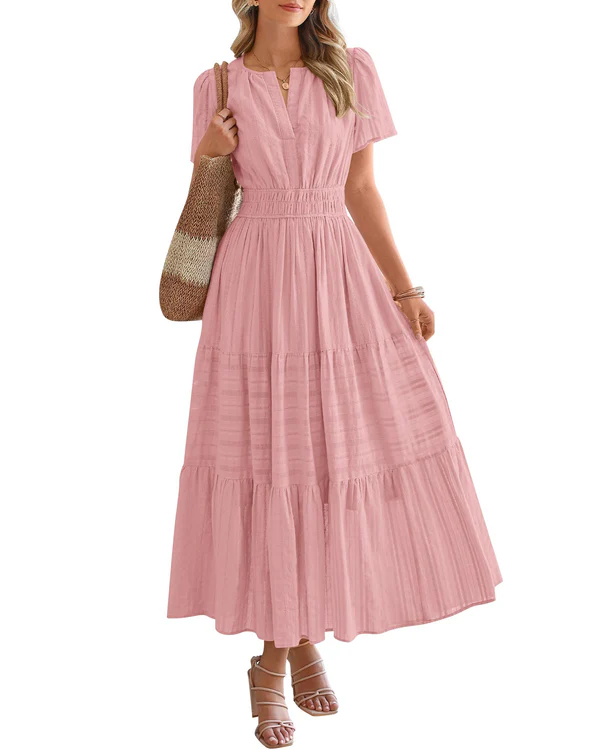 Elara™ | Sukienka maxi w stylu boho o kroju litery A z dekoltem w serek i luźnym krojem - Eliza-Warszawa