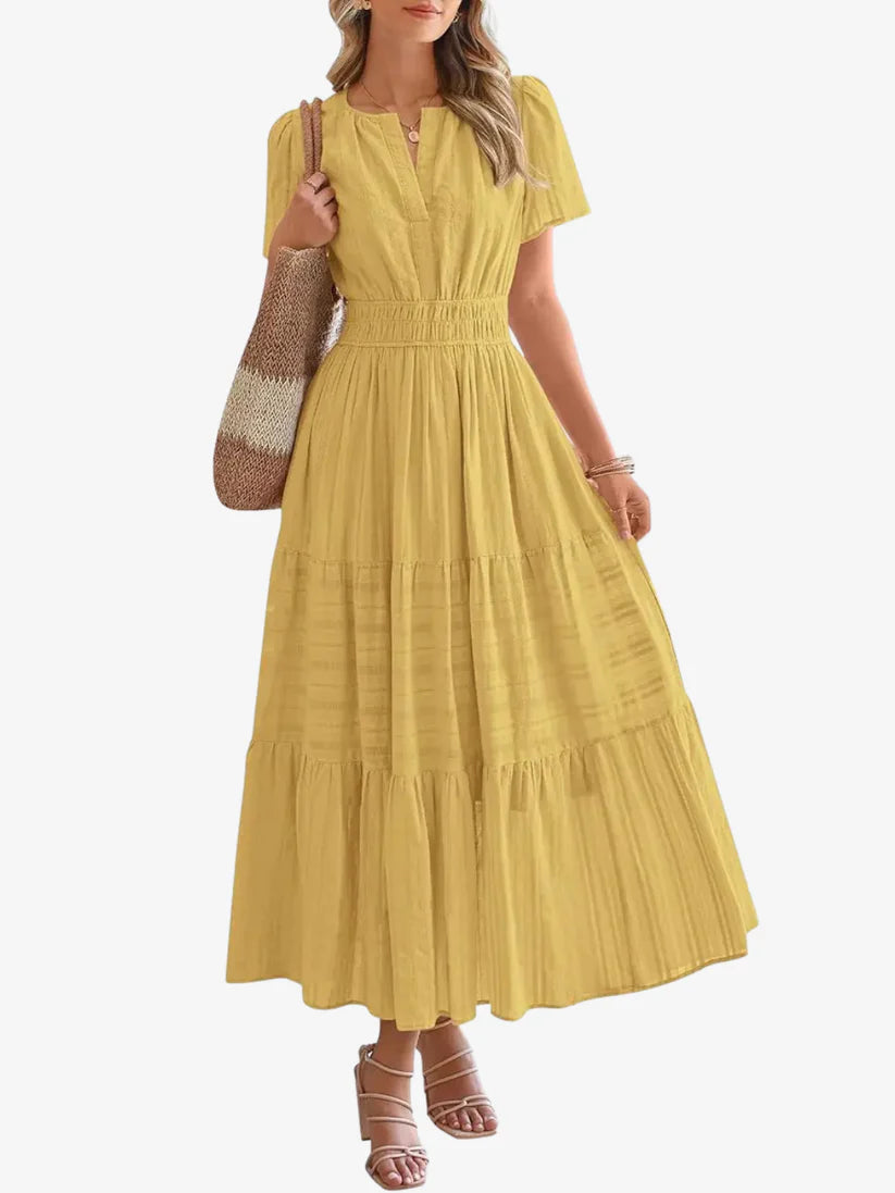 Elara™ | Sukienka maxi w stylu boho o kroju litery A z dekoltem w serek i luźnym krojem - Eliza-Warszawa