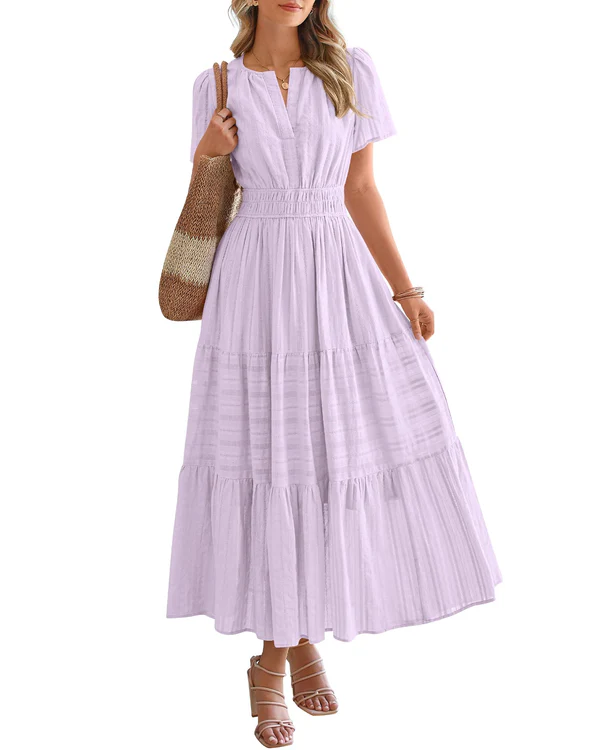 Elara™ | Sukienka maxi w stylu boho o kroju litery A z dekoltem w serek i luźnym krojem - Eliza-Warszawa