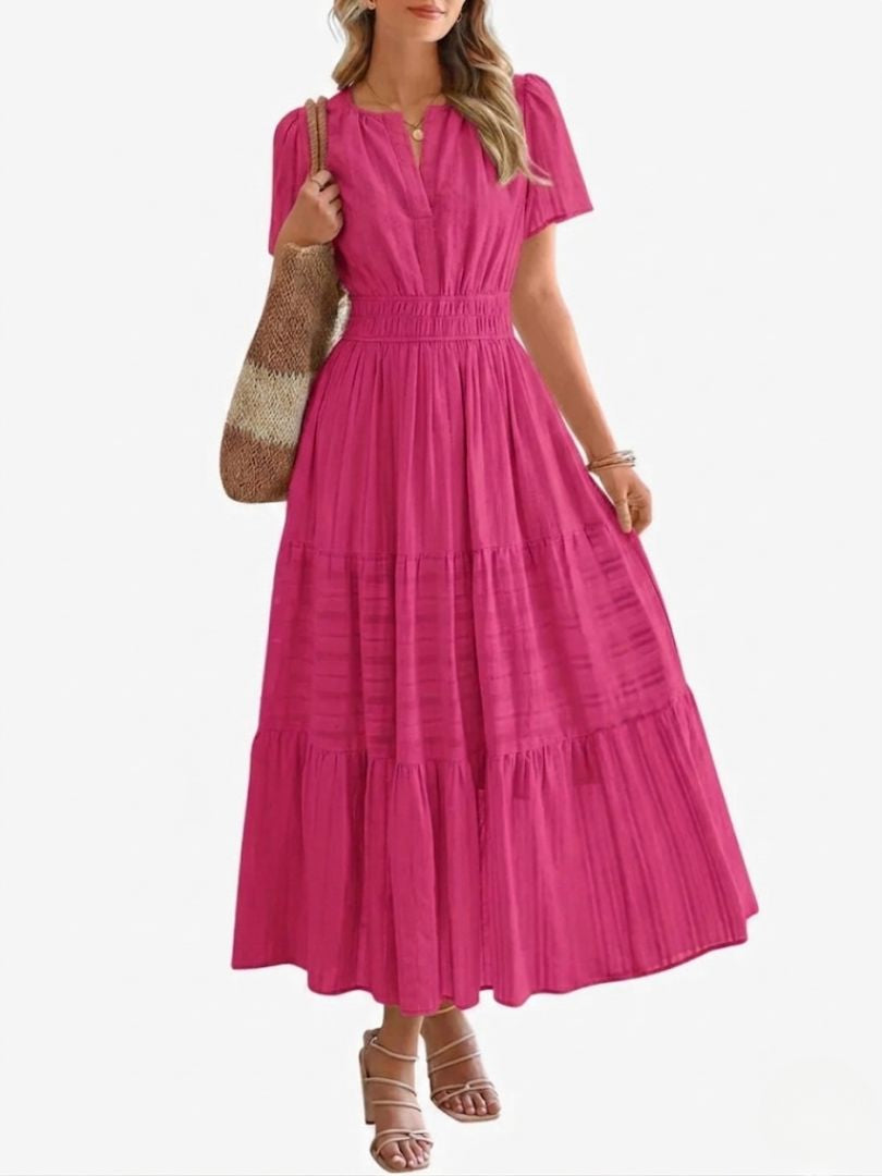 Elara™ | Sukienka maxi w stylu boho o kroju litery A z dekoltem w serek i luźnym krojem - Eliza-Warszawa