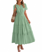 Elara™ | Sukienka maxi w stylu boho o kroju litery A z dekoltem w serek i luźnym krojem - Eliza-Warszawa