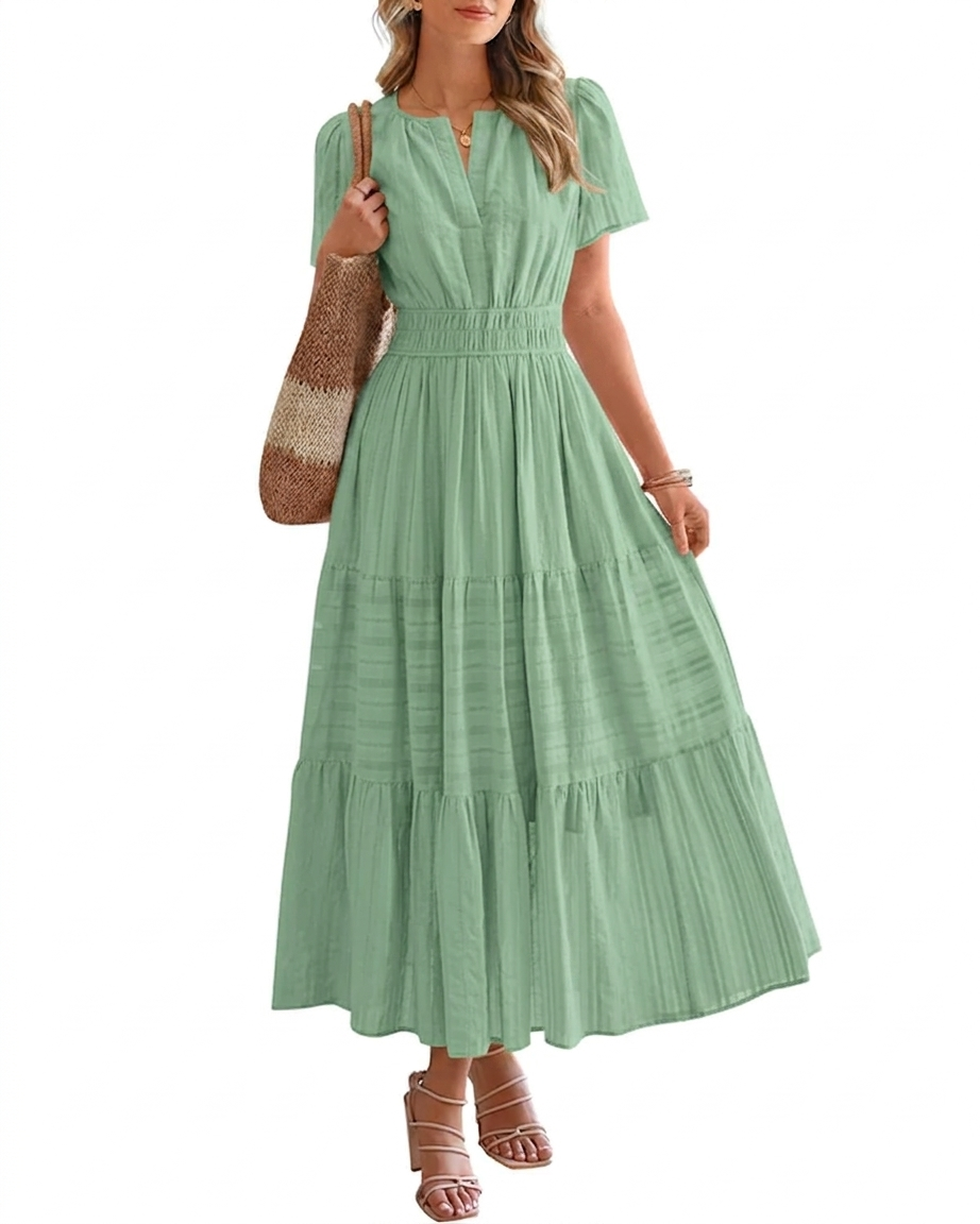 Elara™ | Sukienka maxi w stylu boho o kroju litery A z dekoltem w serek i luźnym krojem - Eliza-Warszawa
