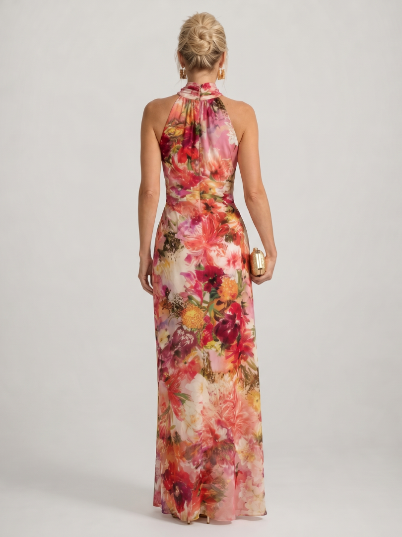 Elisabetta | Sukienka maxi z dekoltem halter i kwiatowym nadrukiem - Eliza-Warszawa