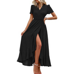 MARJORIE™ – Przytulna letnia sukienka maxi z falbanką u dołu i rozcięciem - Eliza-Warszawa