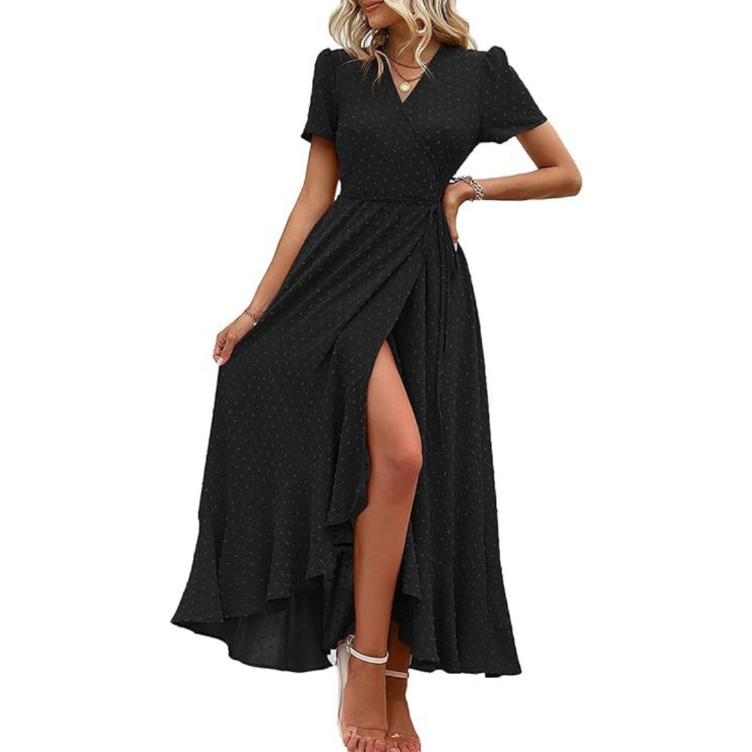 MARJORIE™ – Przytulna letnia sukienka maxi z falbanką u dołu i rozcięciem - Eliza-Warszawa