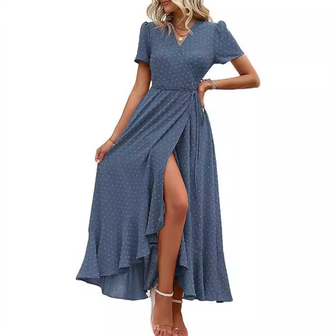 MARJORIE™ – Przytulna letnia sukienka maxi z falbanką u dołu i rozcięciem - Eliza-Warszawa