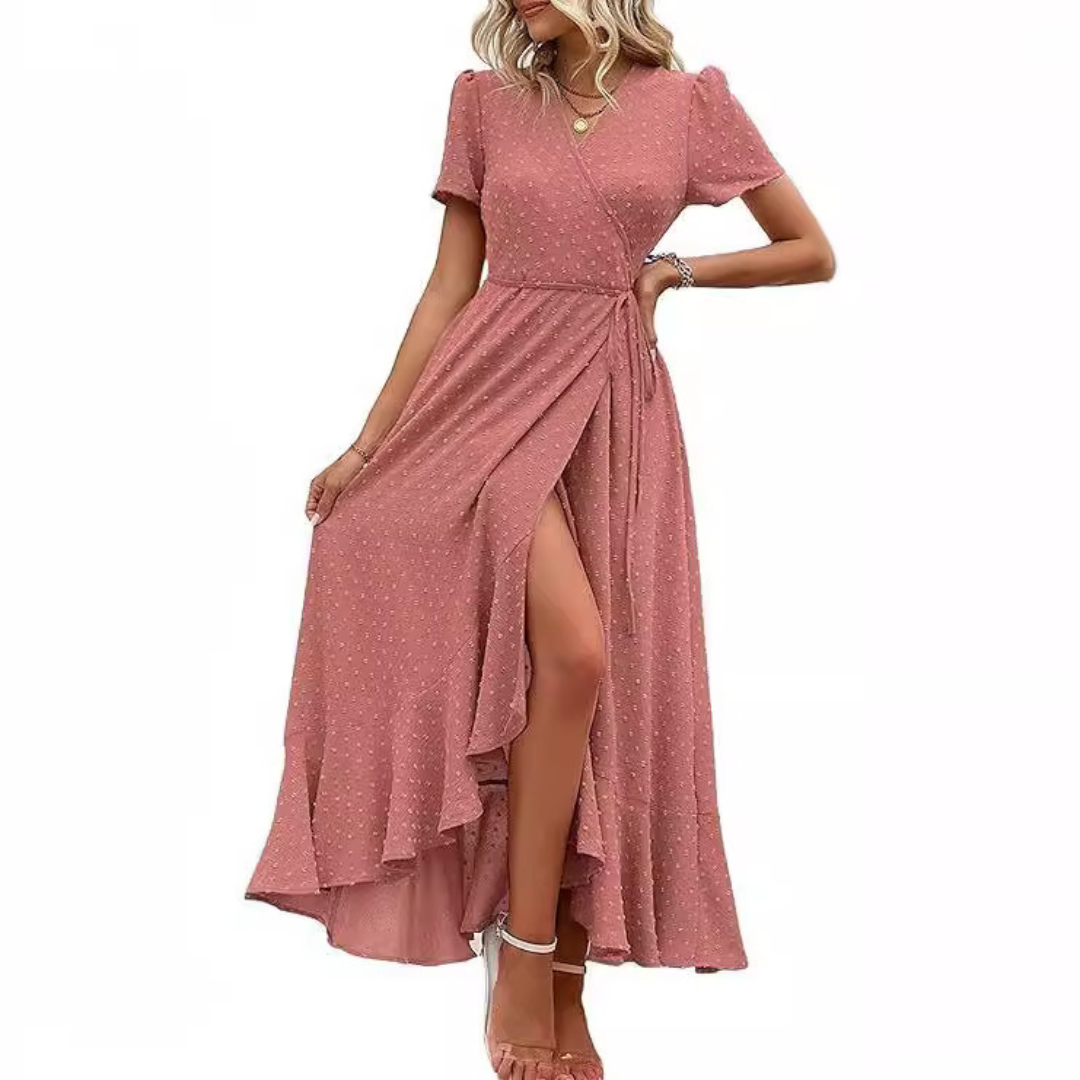 MARJORIE™ – Przytulna letnia sukienka maxi z falbanką u dołu i rozcięciem - Eliza-Warszawa