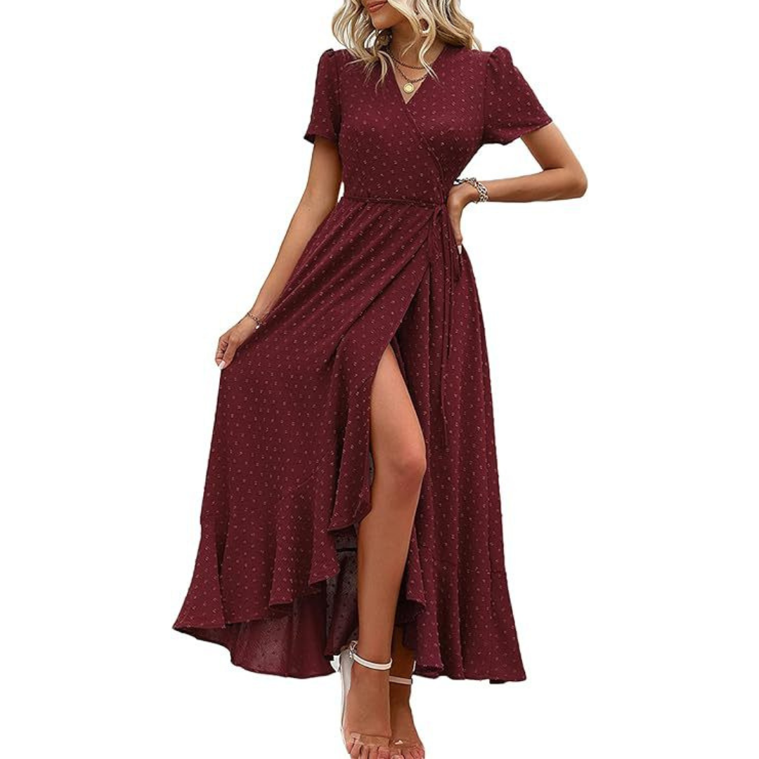 MARJORIE™ – Przytulna letnia sukienka maxi z falbanką u dołu i rozcięciem - Eliza-Warszawa