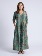 Marina | Sukienka maxi w kwiaty z dekoltem w serek i rękawami 3/4 - Eliza-Warszawa