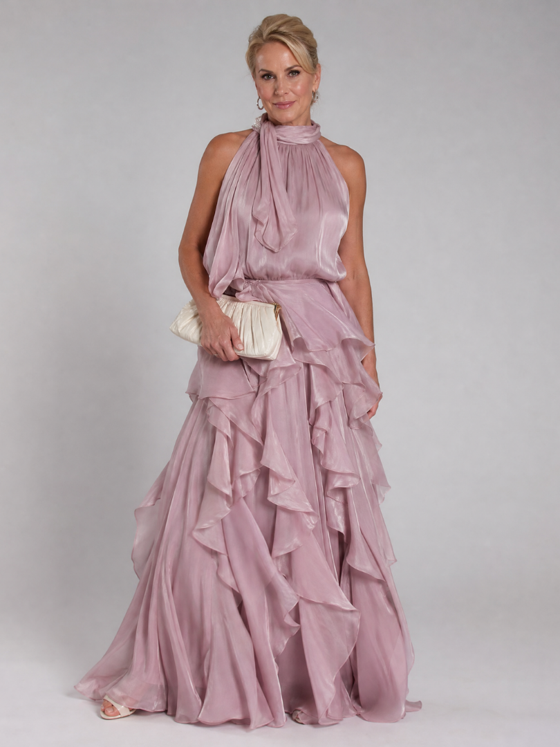 Melisande | Sukienka maxi z falbanką i dekoltem halter