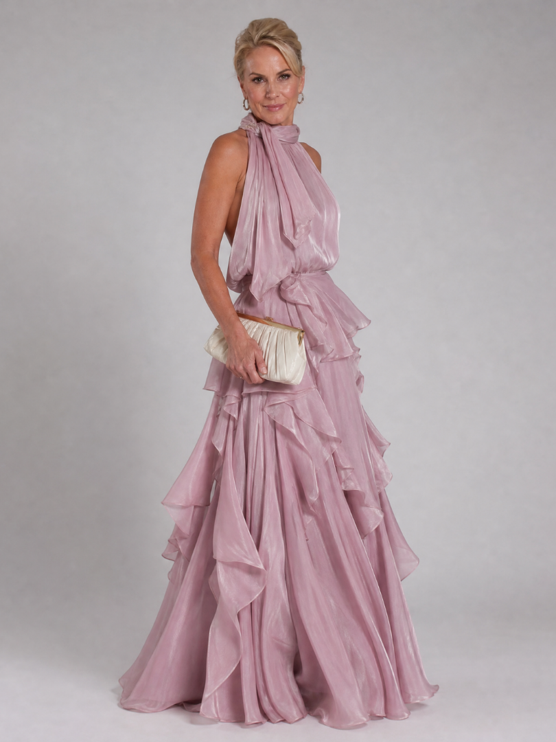 Melisande | Sukienka maxi z falbanką i dekoltem halter