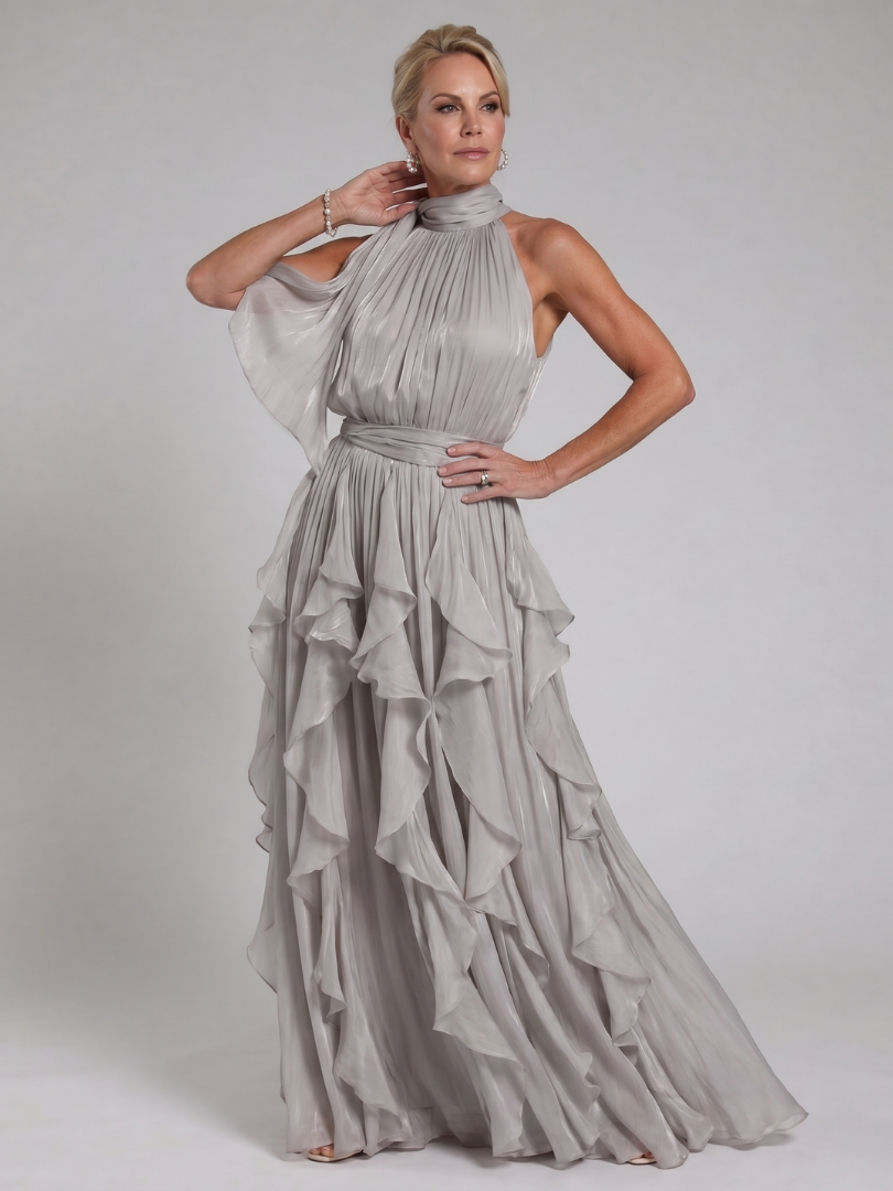Melisande | Sukienka maxi z falbanką i dekoltem halter
