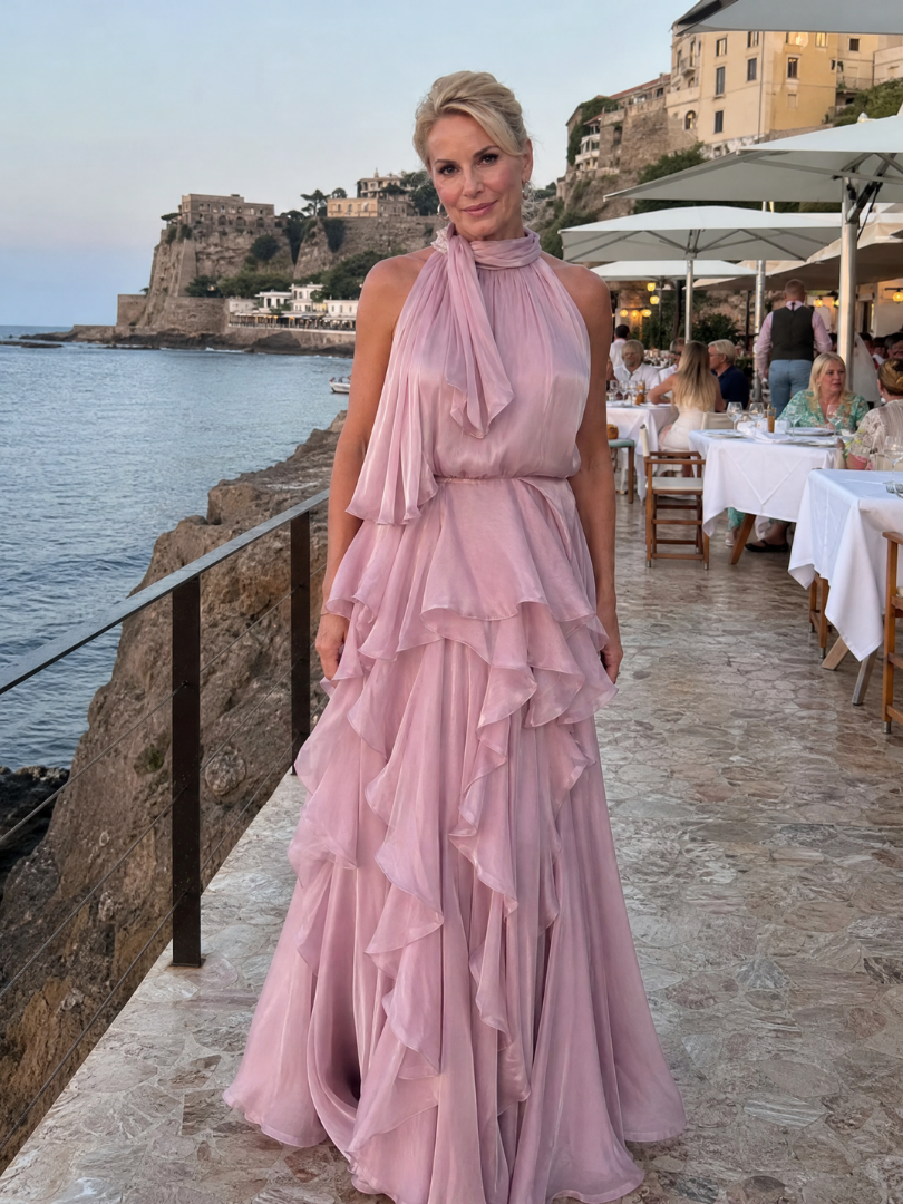 Melisande | Sukienka maxi z falbanką i dekoltem halter