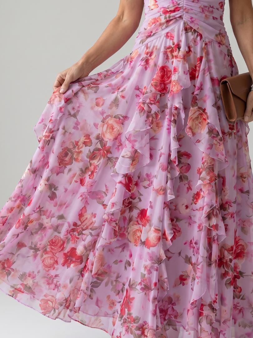 Nori | Sukienka maxi z marszczeniami i dekoltem halter w kwiaty - Eliza-Warszawa