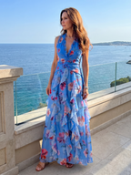 Nori | Sukienka maxi z marszczeniami i dekoltem halter w kwiaty - Eliza-Warszawa