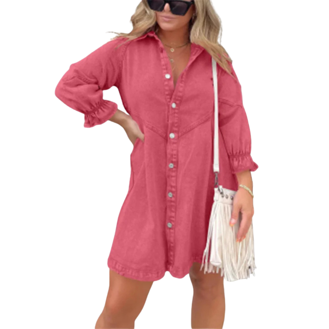 Olivia | Elegancka mini sukienka z bufiastymi rękawami w stylu spranym, zapewniająca swobodny styl - Eliza-Warszawa