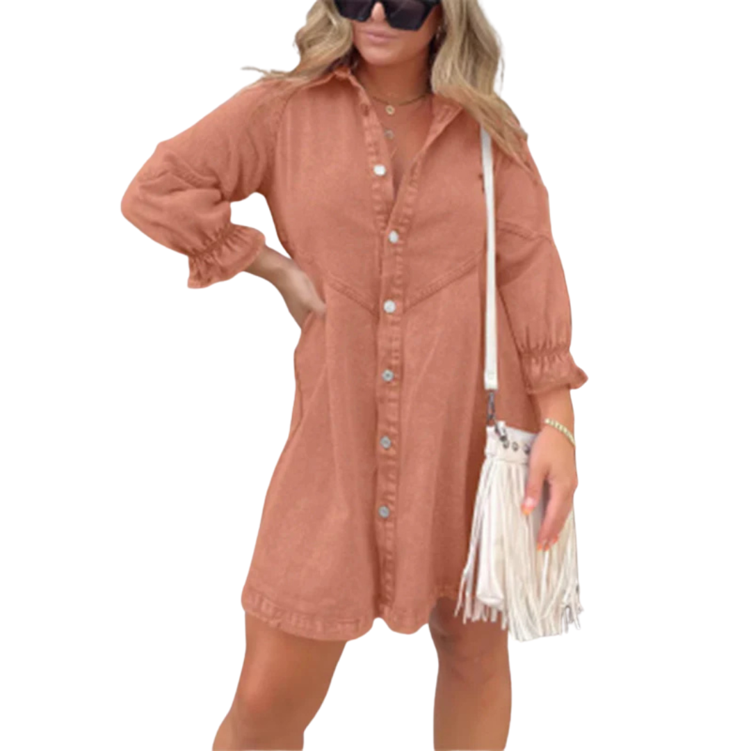 Olivia | Elegancka mini sukienka z bufiastymi rękawami w stylu spranym, zapewniająca swobodny styl - Eliza-Warszawa