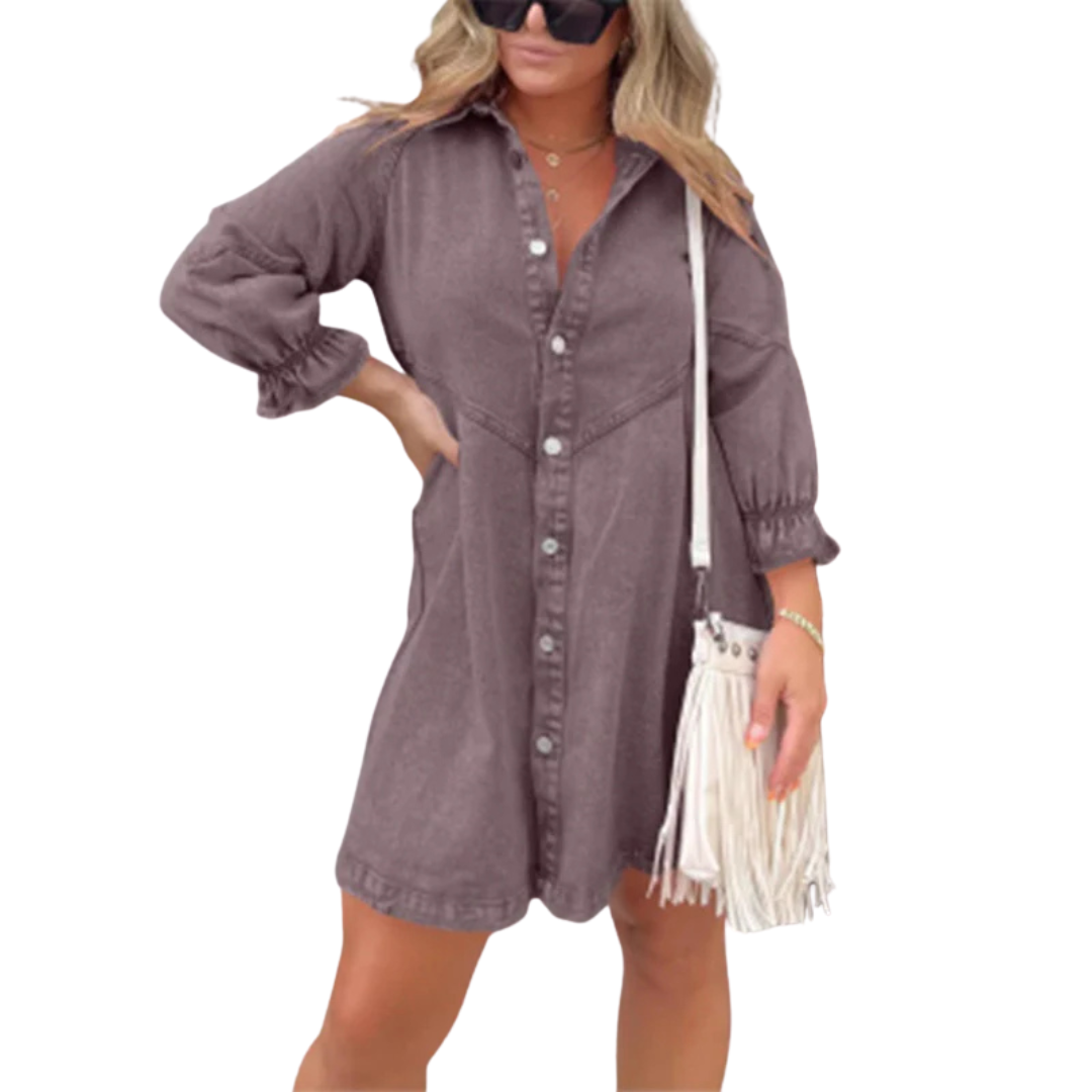 Olivia | Elegancka mini sukienka z bufiastymi rękawami w stylu spranym, zapewniająca swobodny styl - Eliza-Warszawa