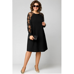 Olivia | Elegancka sukienka w rozmiarze plus size o kroju litery A z koronkowymi rękawami - Eliza-Warszawa