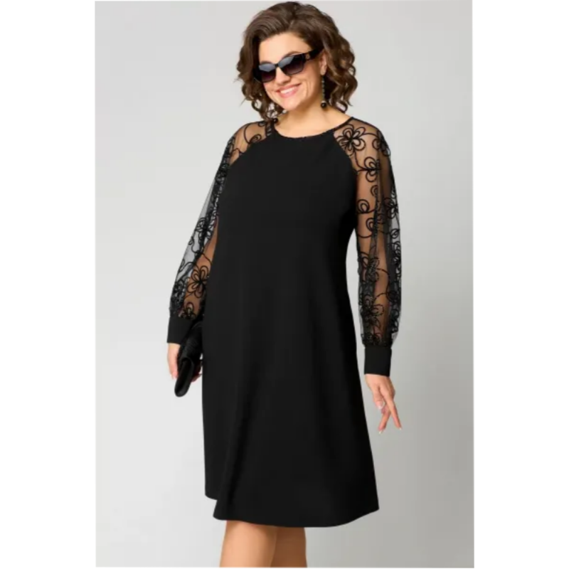 Olivia | Elegancka sukienka w rozmiarze plus size o kroju litery A z koronkowymi rękawami - Eliza-Warszawa
