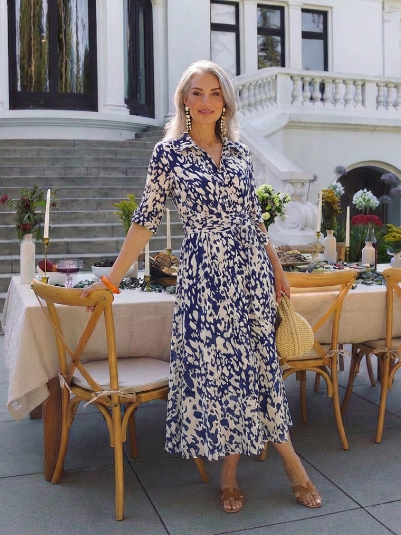 Oriana | Sukienka midi z długim rękawem i paskiem - Eliza-Warszawa