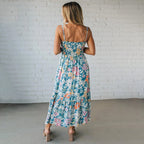 Sukienka maxi w kwiaty, marszczony gorset, regulowane ramiączka - Eliza-Warszawa