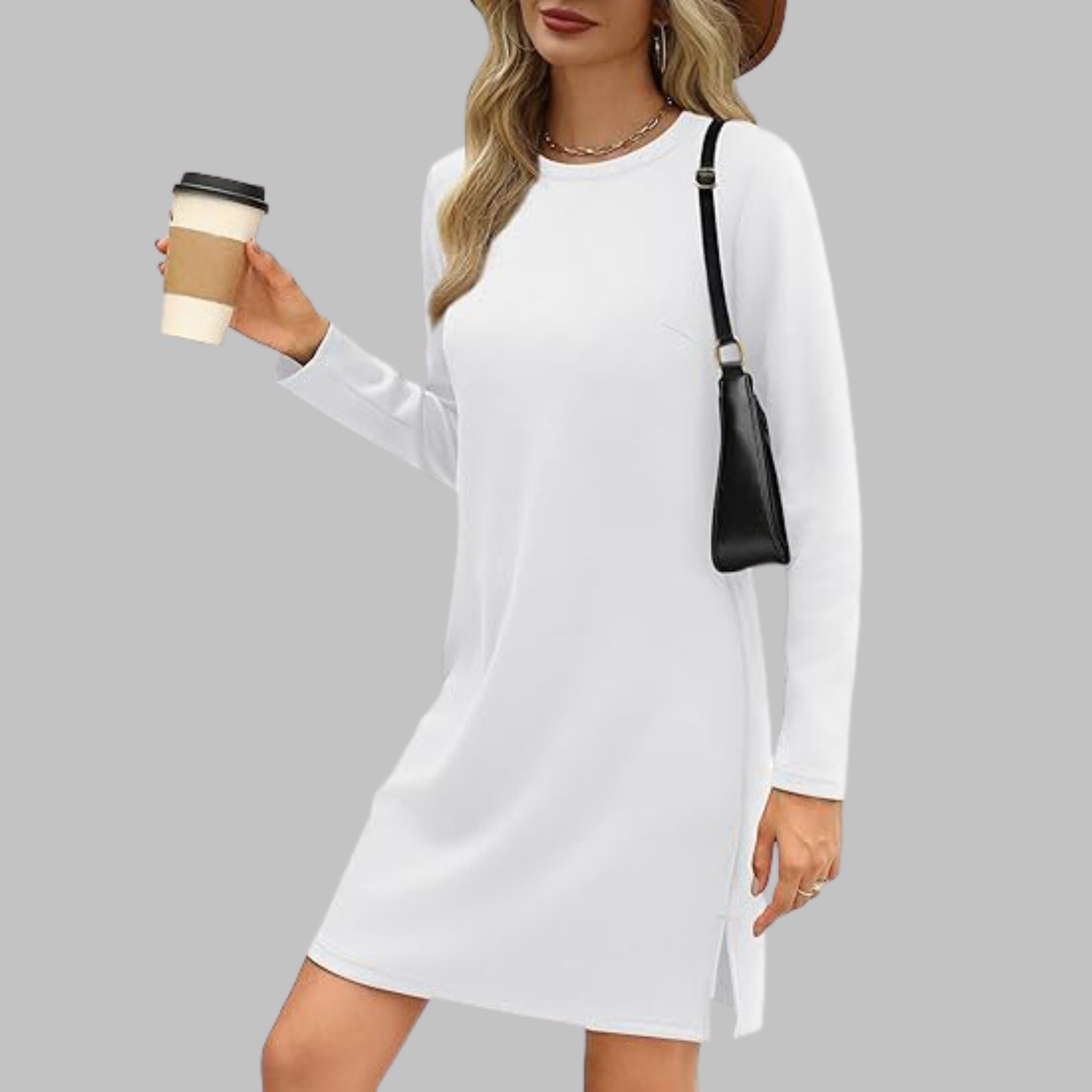 TATLO™ – Casualowa mini sukienka z długim rękawem i okrągłym dekoltem - Eliza-Warszawa