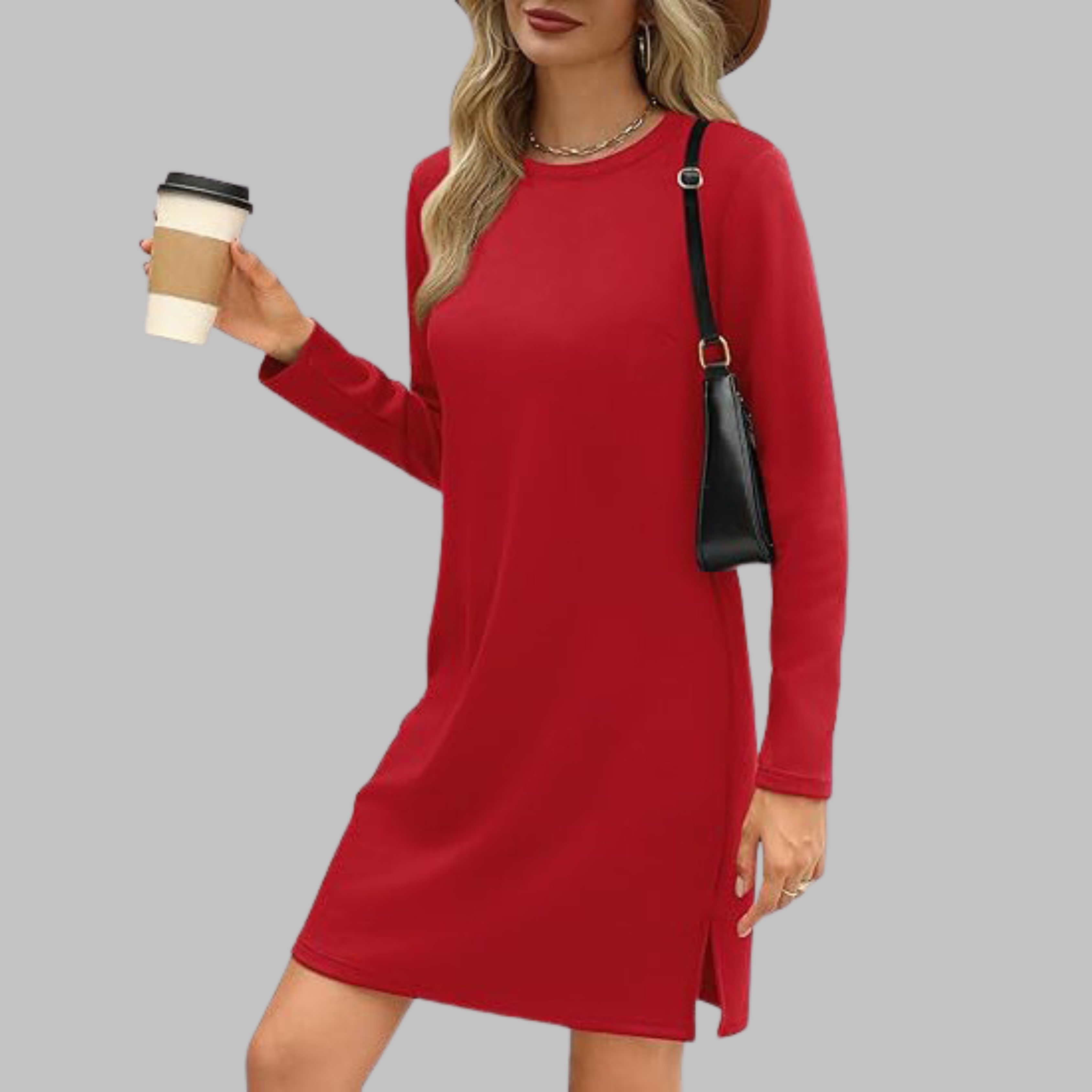 TATLO™ – Casualowa mini sukienka z długim rękawem i okrągłym dekoltem - Eliza-Warszawa
