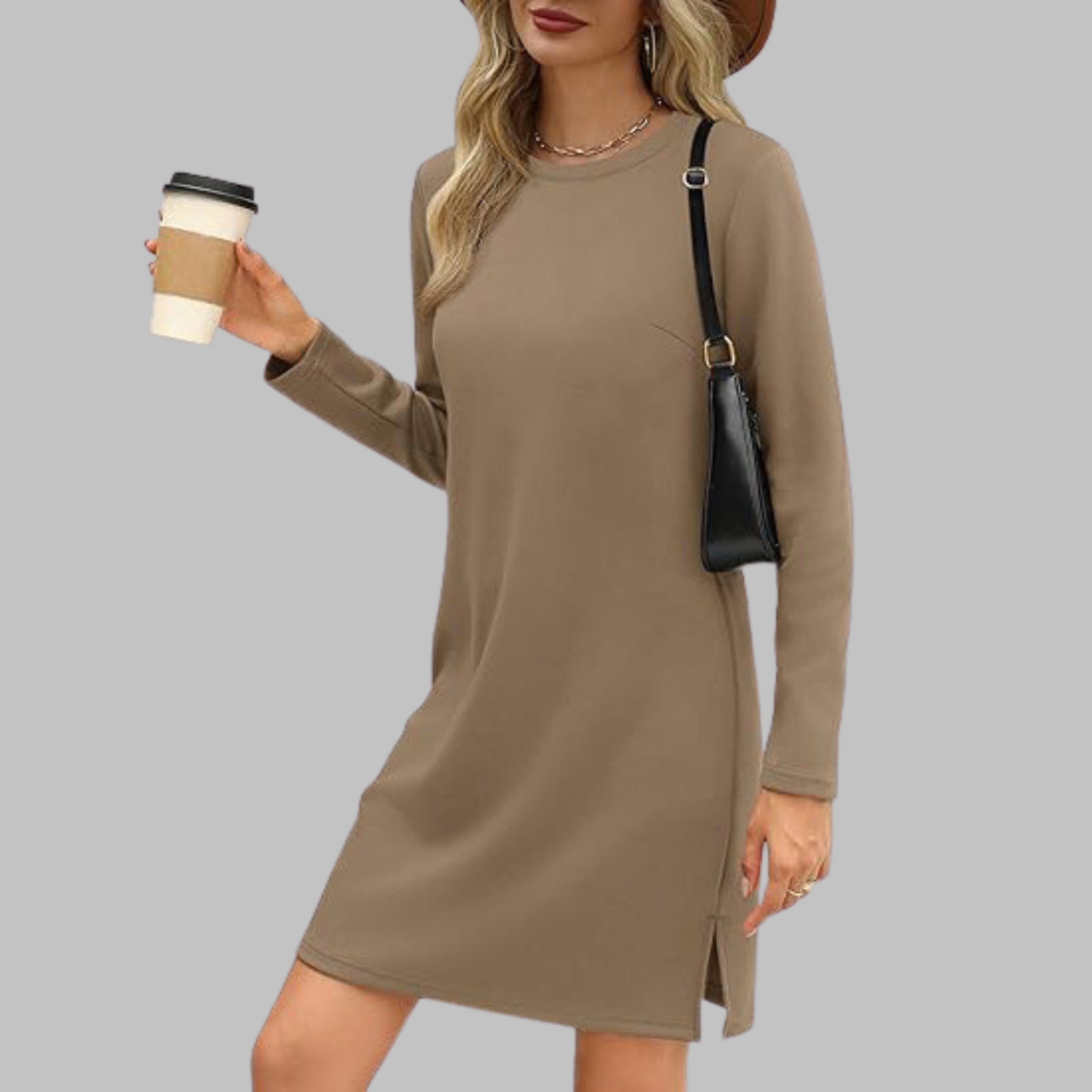 TATLO™ – Casualowa mini sukienka z długim rękawem i okrągłym dekoltem - Eliza-Warszawa
