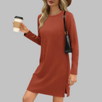 TATLO™ – Casualowa mini sukienka z długim rękawem i okrągłym dekoltem - Eliza-Warszawa