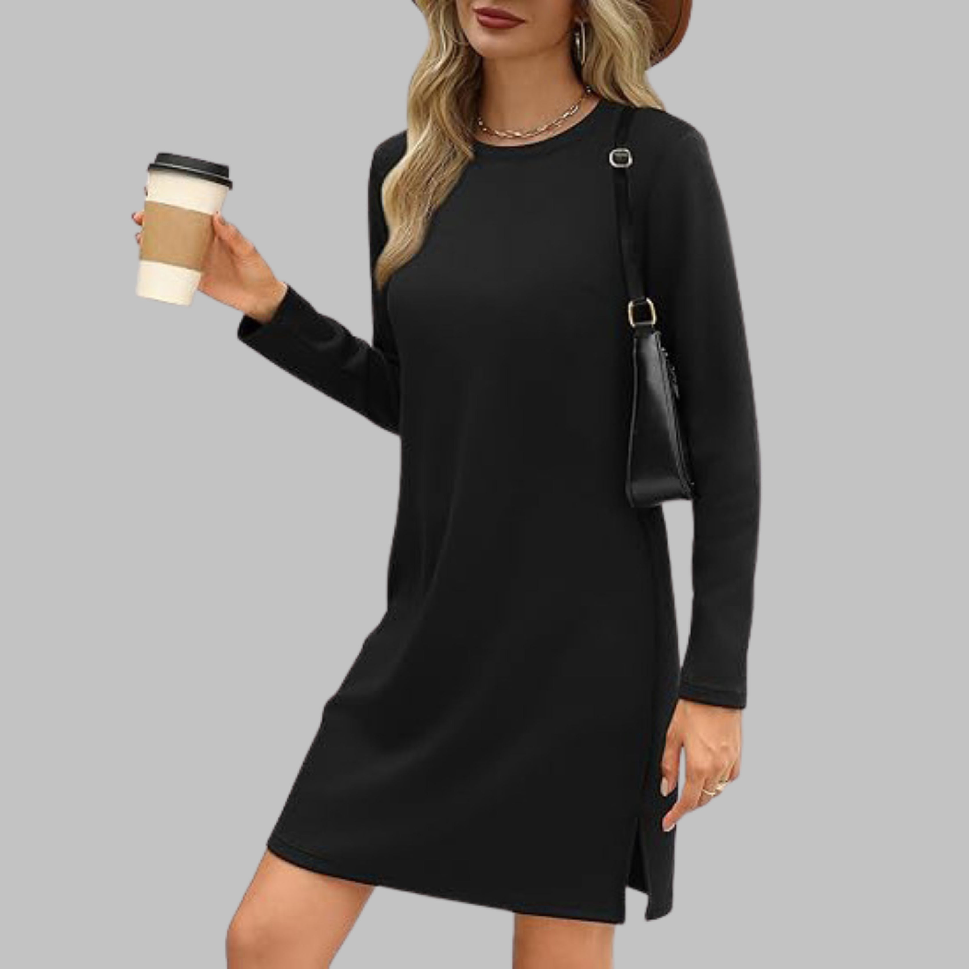 TATLO™ – Casualowa mini sukienka z długim rękawem i okrągłym dekoltem - Eliza-Warszawa