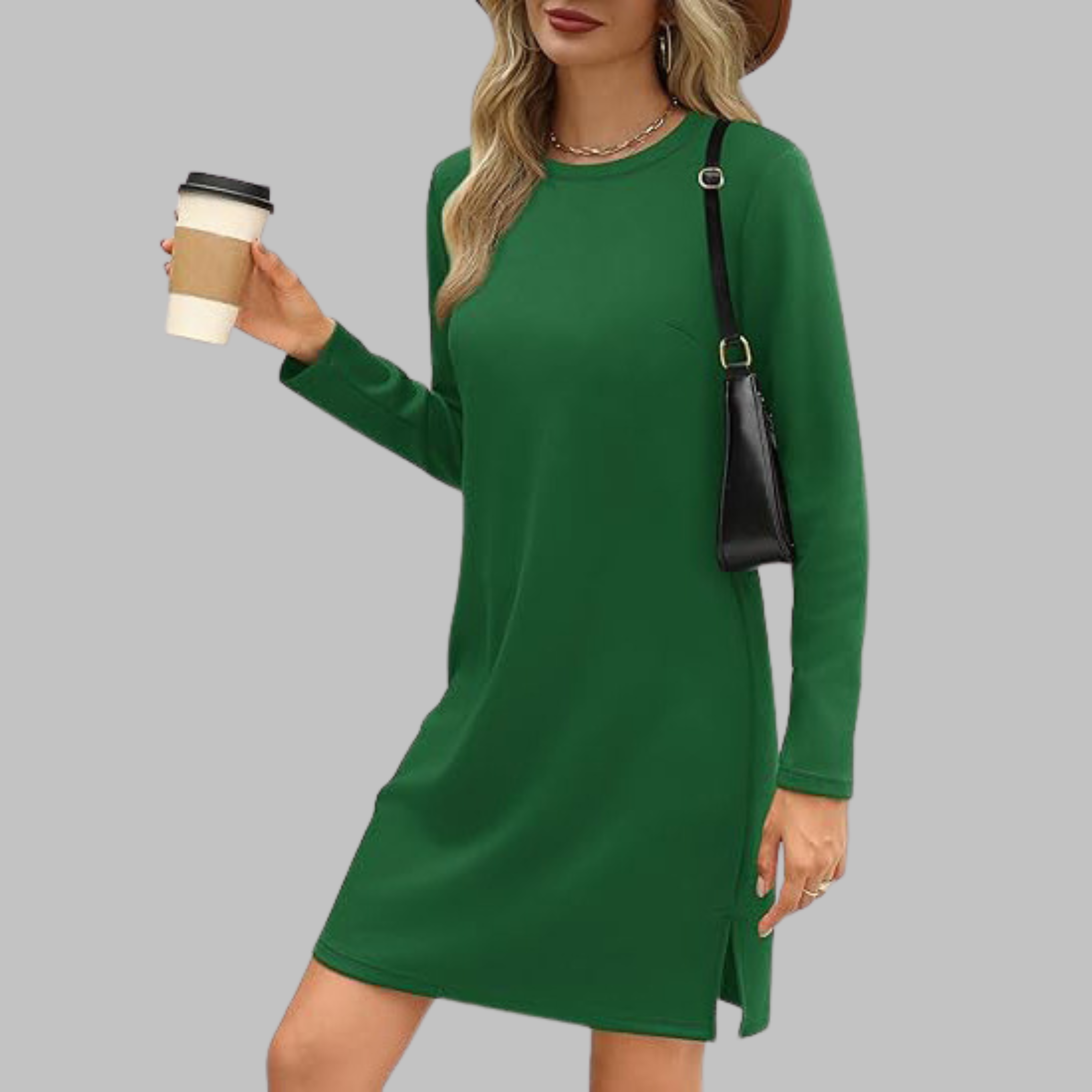 TATLO™ – Casualowa mini sukienka z długim rękawem i okrągłym dekoltem - Eliza-Warszawa