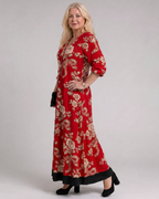 Thopal | Sukienka midi w stylu vintage z kwiatowym dekoltem w serek i luźną sylwetką