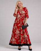 Thopal | Sukienka midi w stylu vintage z kwiatowym dekoltem w serek i luźną sylwetką
